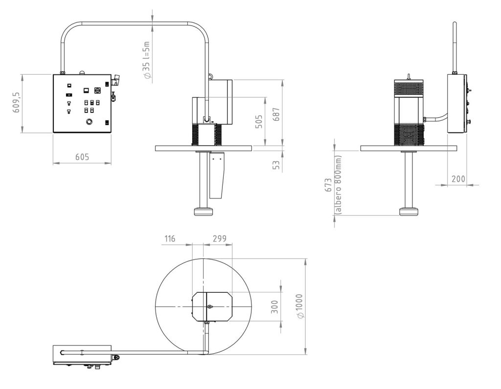 Degasatore per paranco Dimensioni