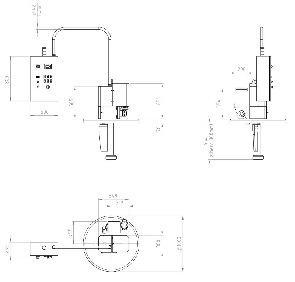 Degasatore per paranco con dosatore Dimensioni