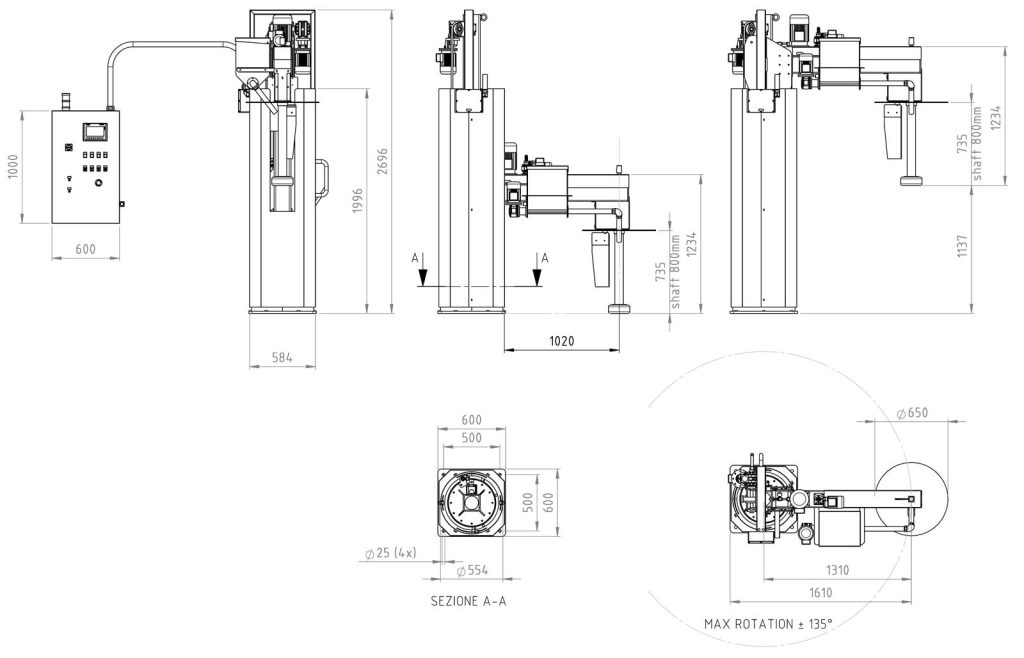 Degasatore su Colonna Girevole Manuale Dimensioni