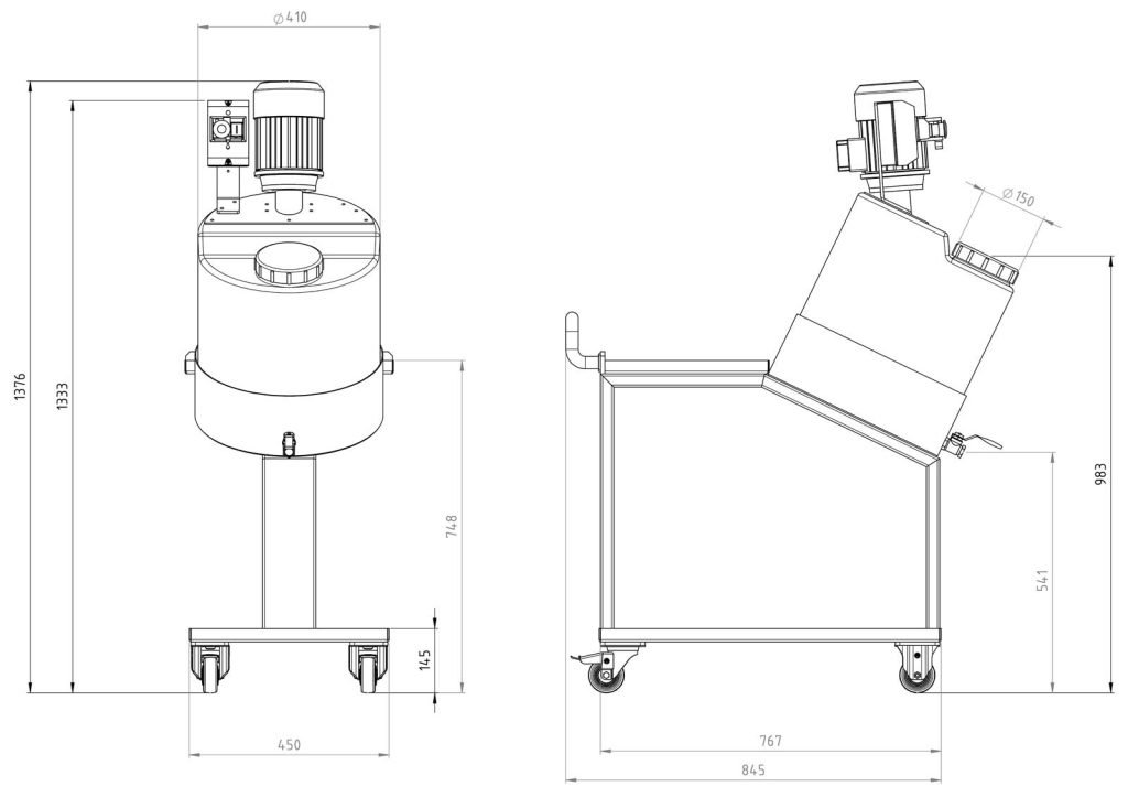 Miscelatore vernice plastica carrello 50l dimensioni